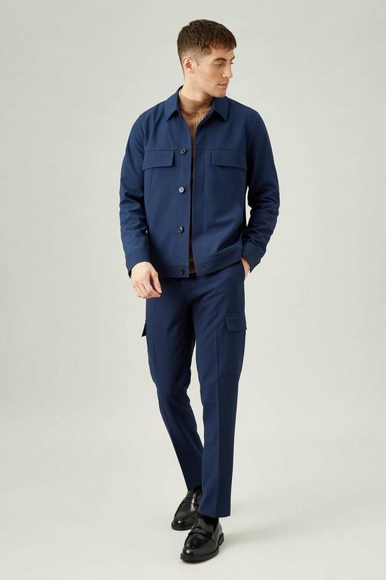 Burton Slim Fit Navy Seersucker Cargo Suit Trousers 2