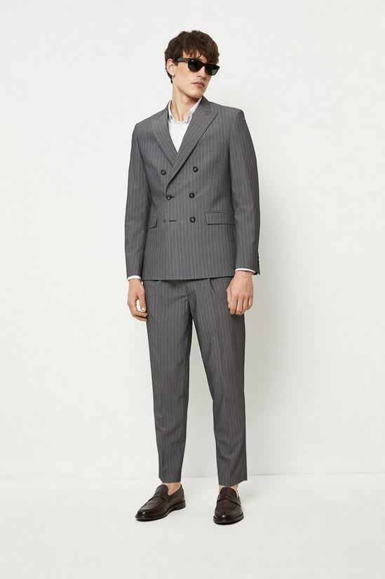 Burton Slim Fit Grey Stripe Double Breasted Suit Jacket 2