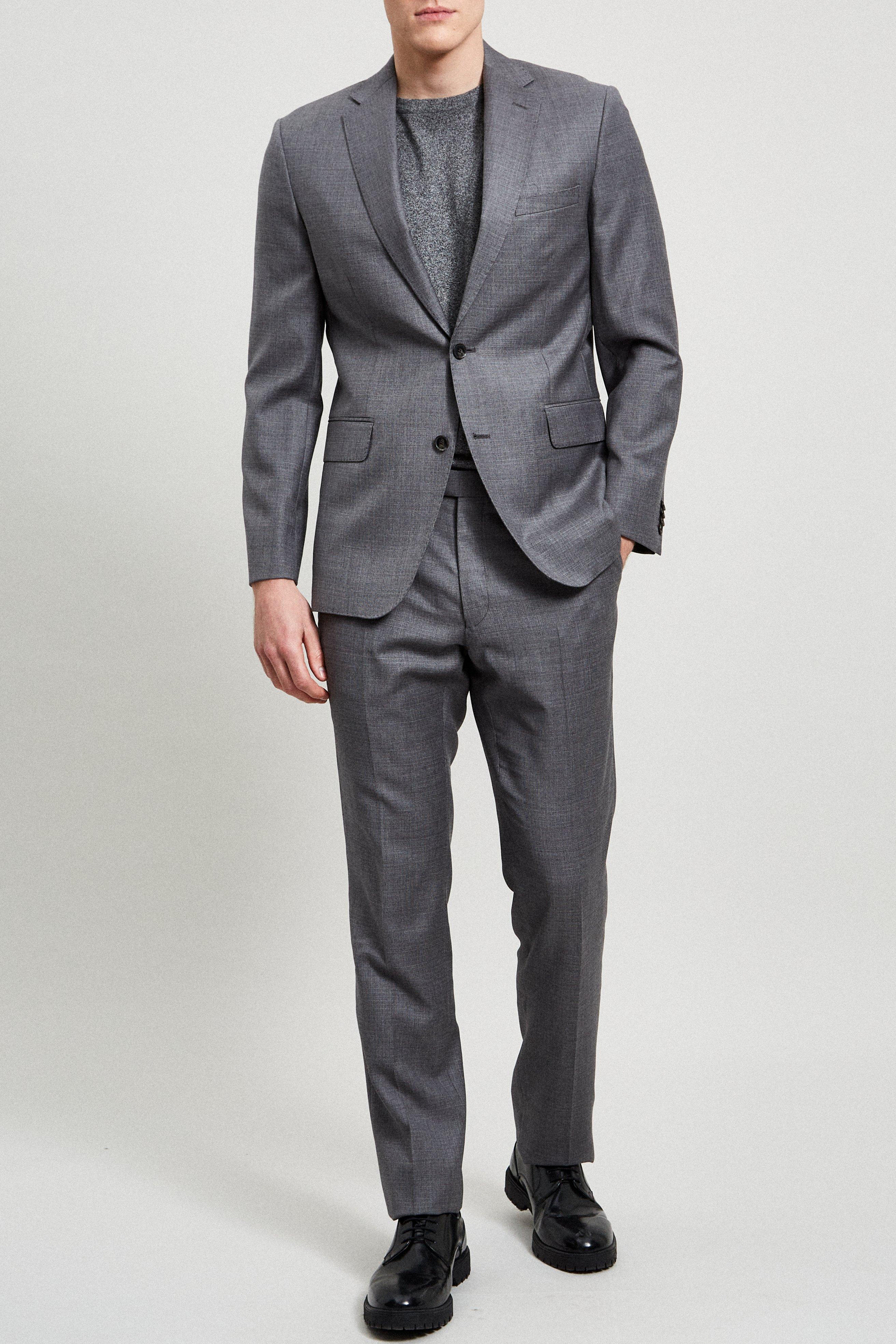 Mens Premium Grey Semi Plain Wool Suit Jacket