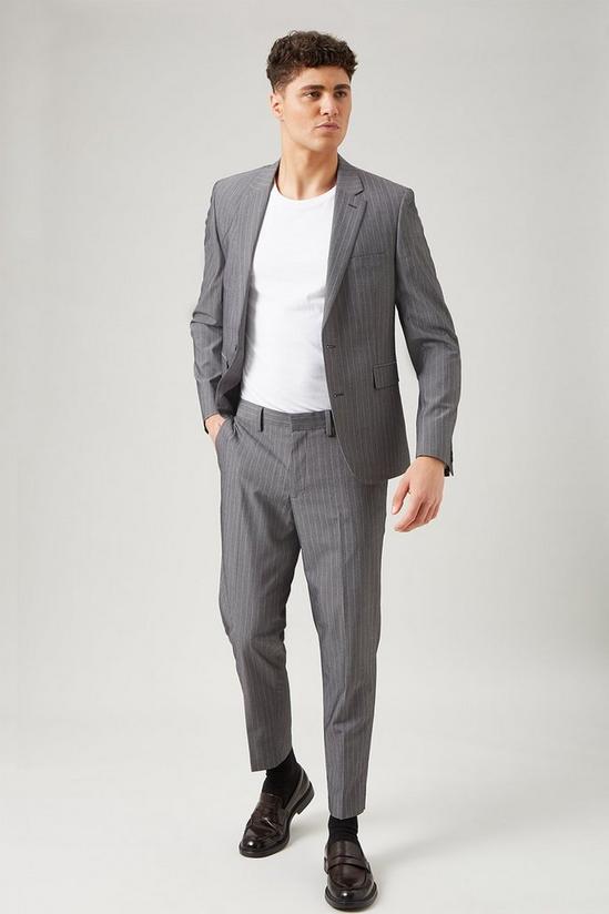 Burton Stripe Skinny Fit Grey Crop Suit Trousers 1