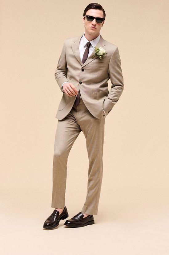 Burton Slim Fit Camel Textured Suit Trousers 1