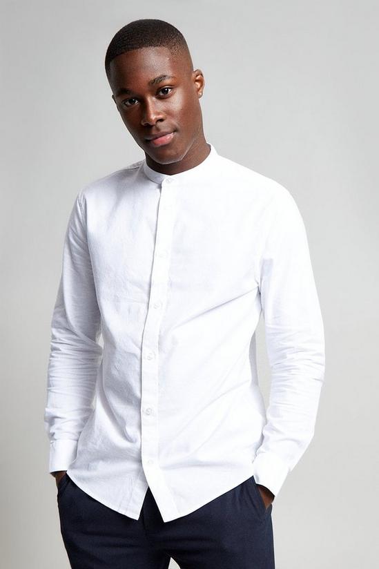Burton Long Sleeve Grandad Collar White Oxford Shirt 2