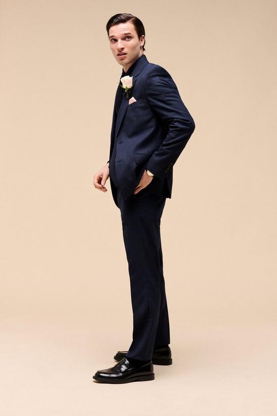 Burton Slim Fit Navy Textured Suit Trousers 2