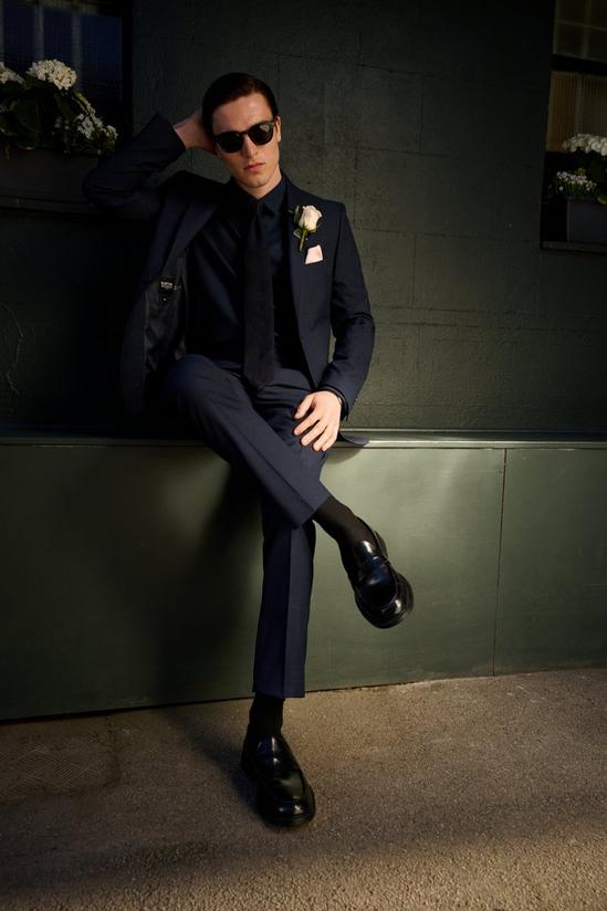 Burton Slim Fit Navy Textured Suit Trousers 4