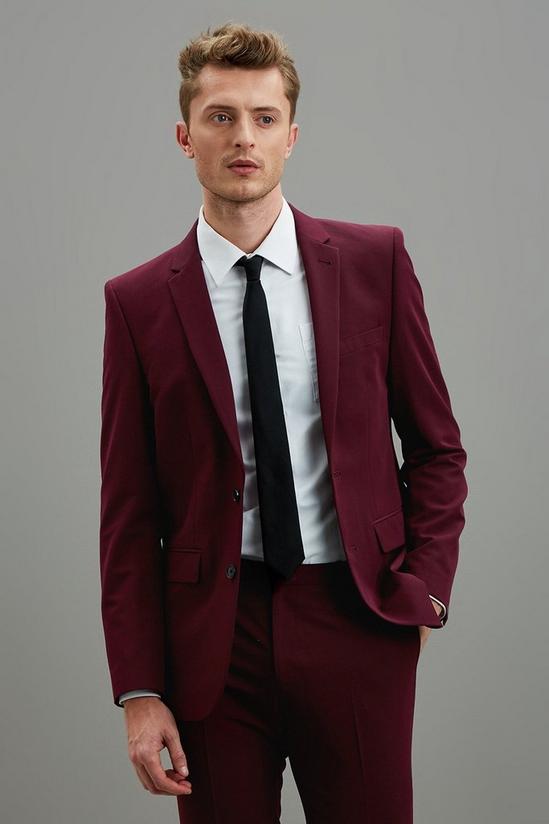 Burton Skinny Fit Burgundy Bi-Stretch Suit Jacket 1