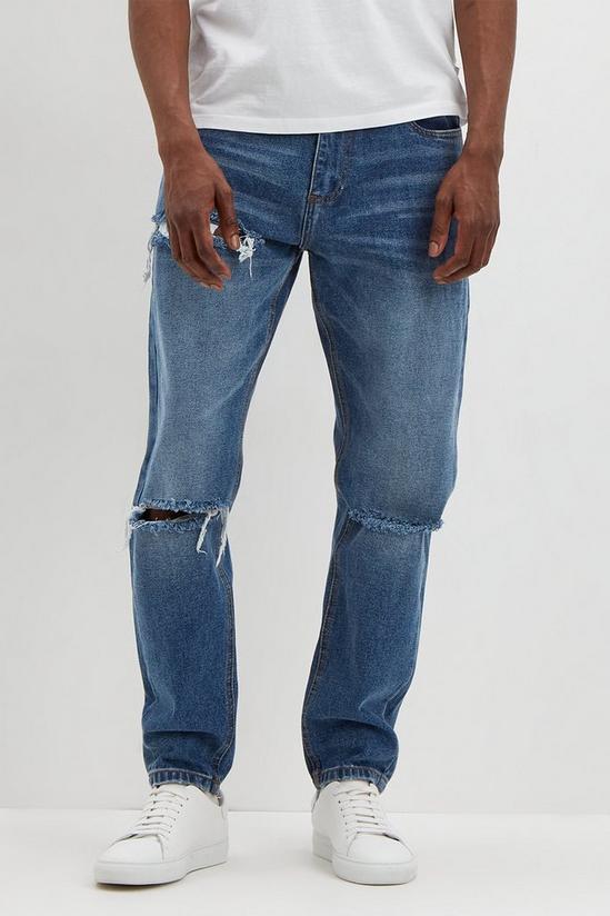 Burton Tapered Slash Mid Blue Ripped Jeans 1
