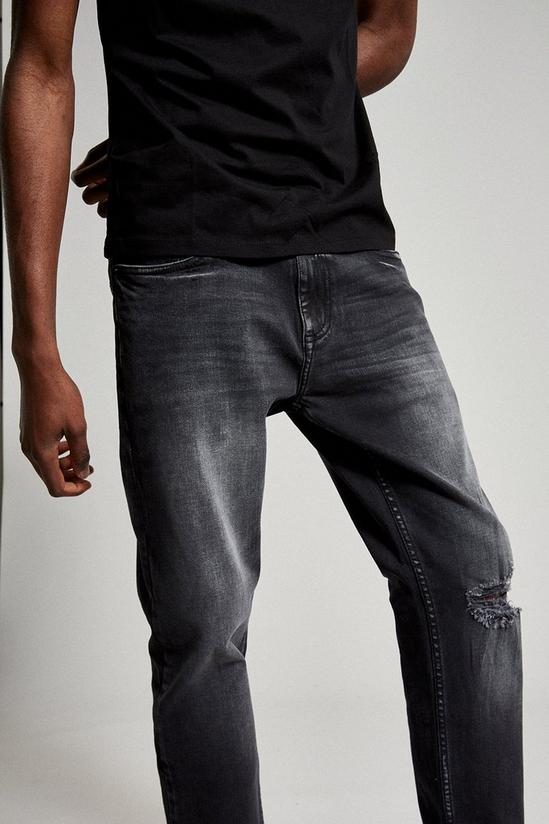 Burton Slim Fit Washed Black Rip Jeans 4