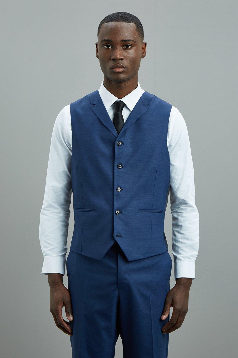 Suits | 1904 Tailored Fit Blue Single Breasted Suit Waistcoat | Burton