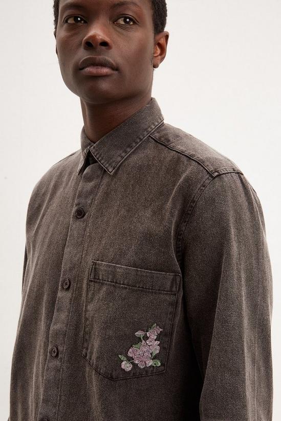 Burton Dark Grey Laundered Overshirt With Embroidery 4