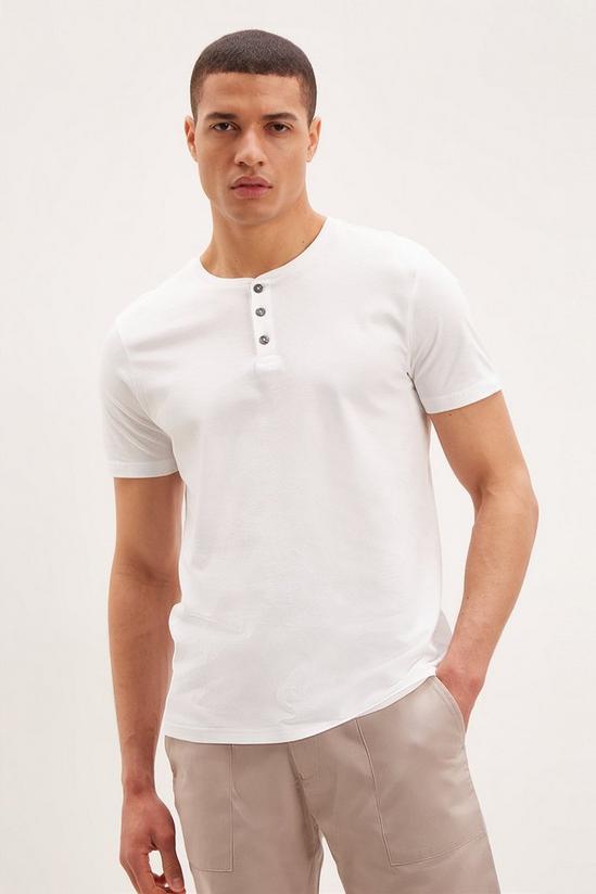 Burton Regular Fit White Short Sleeve Grandad T-Shirt 1