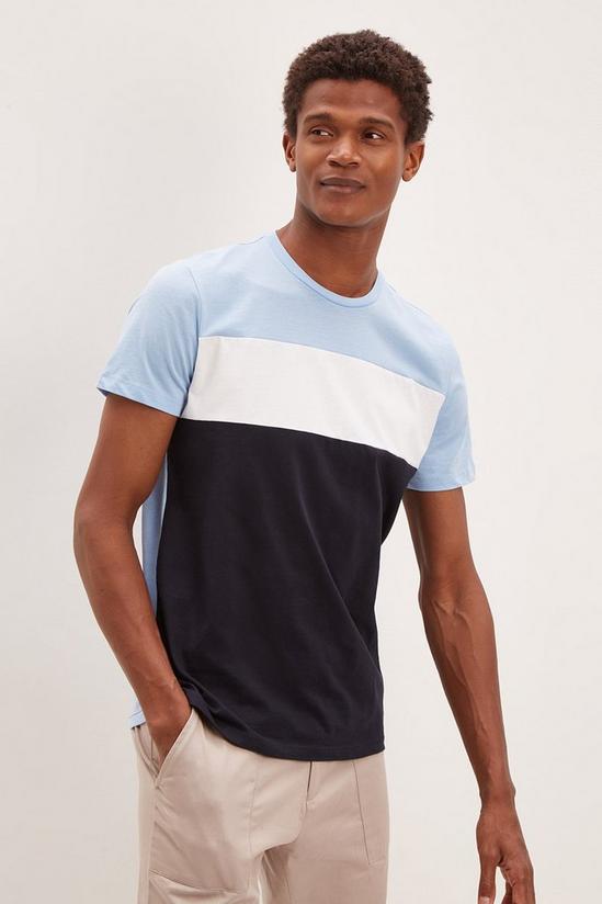 Burton Regular Chambray Blue Short Sleeve Cut & Sew T-shirt 1