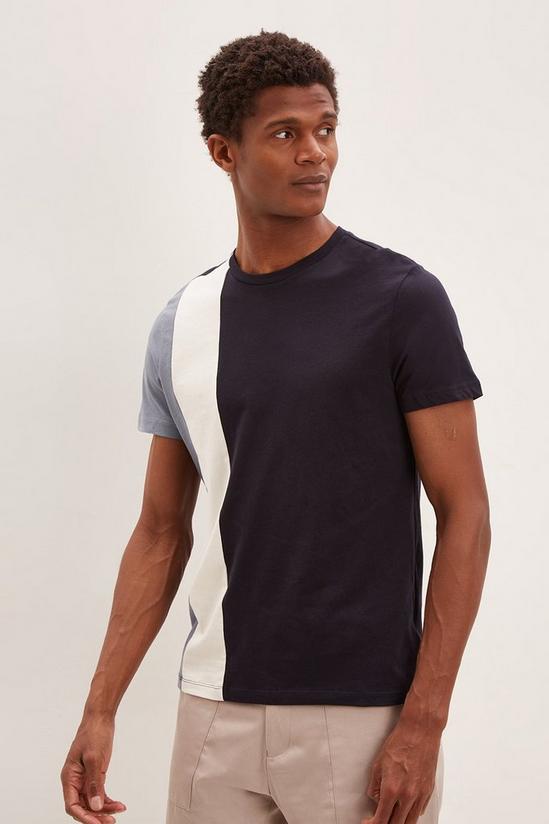 Burton Slim Fit Navy Vertical Cut & Sew T-Shirt 1
