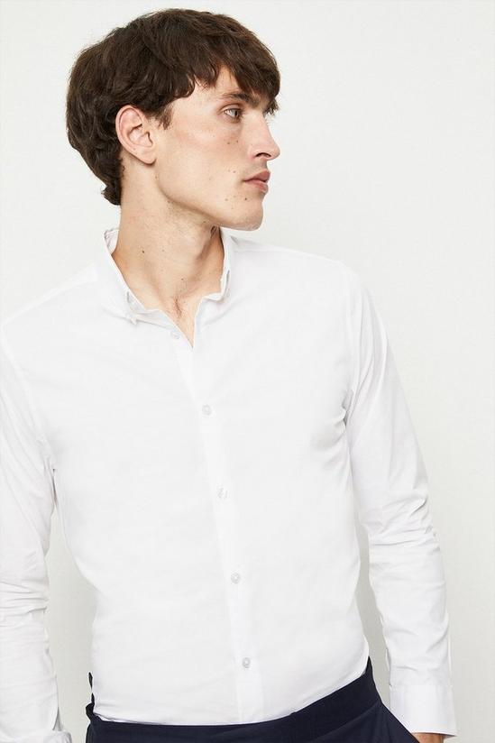 Burton White Skinny Fit Long Sleeve Stretch Cotton Shirt 1
