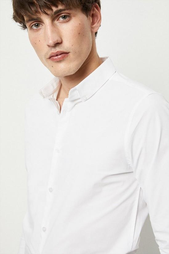 Burton White Skinny Fit Long Sleeve Stretch Cotton Shirt 4