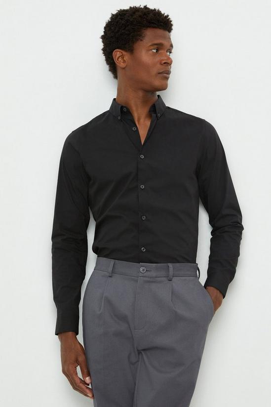 Burton Black Skinny Fit Long Sleeve Stretch Cotton Shirt 1
