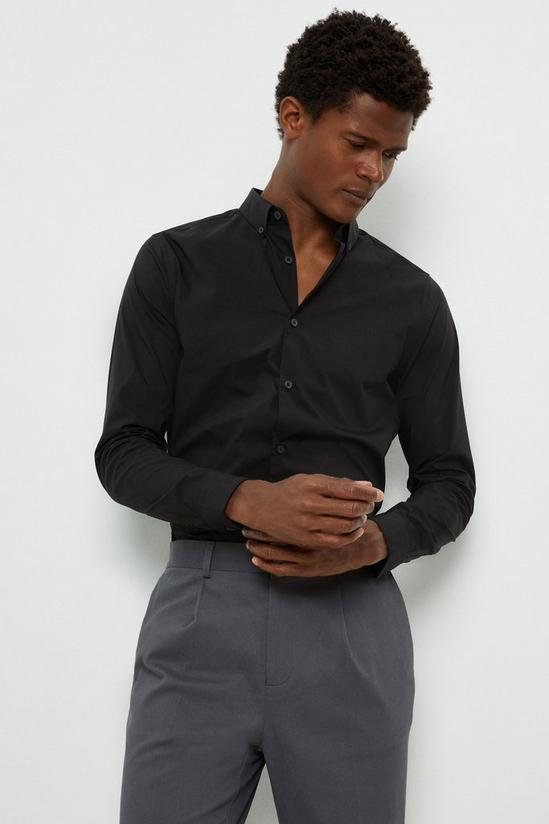 Burton Black Skinny Fit Long Sleeve Stretch Cotton Shirt 2