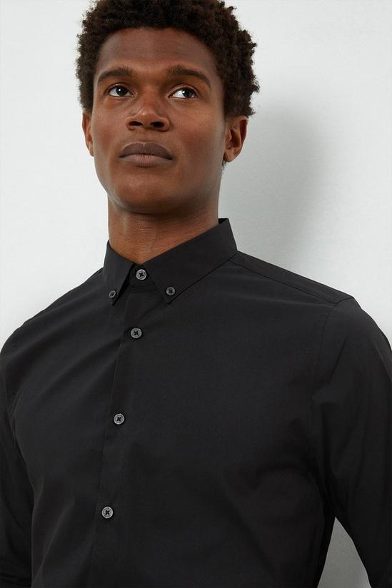 Burton Black Skinny Fit Long Sleeve Stretch Cotton Shirt 4