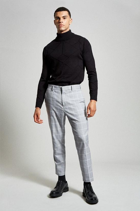 Burton Slim Fit Grey Micro Check Smart Trousers 1