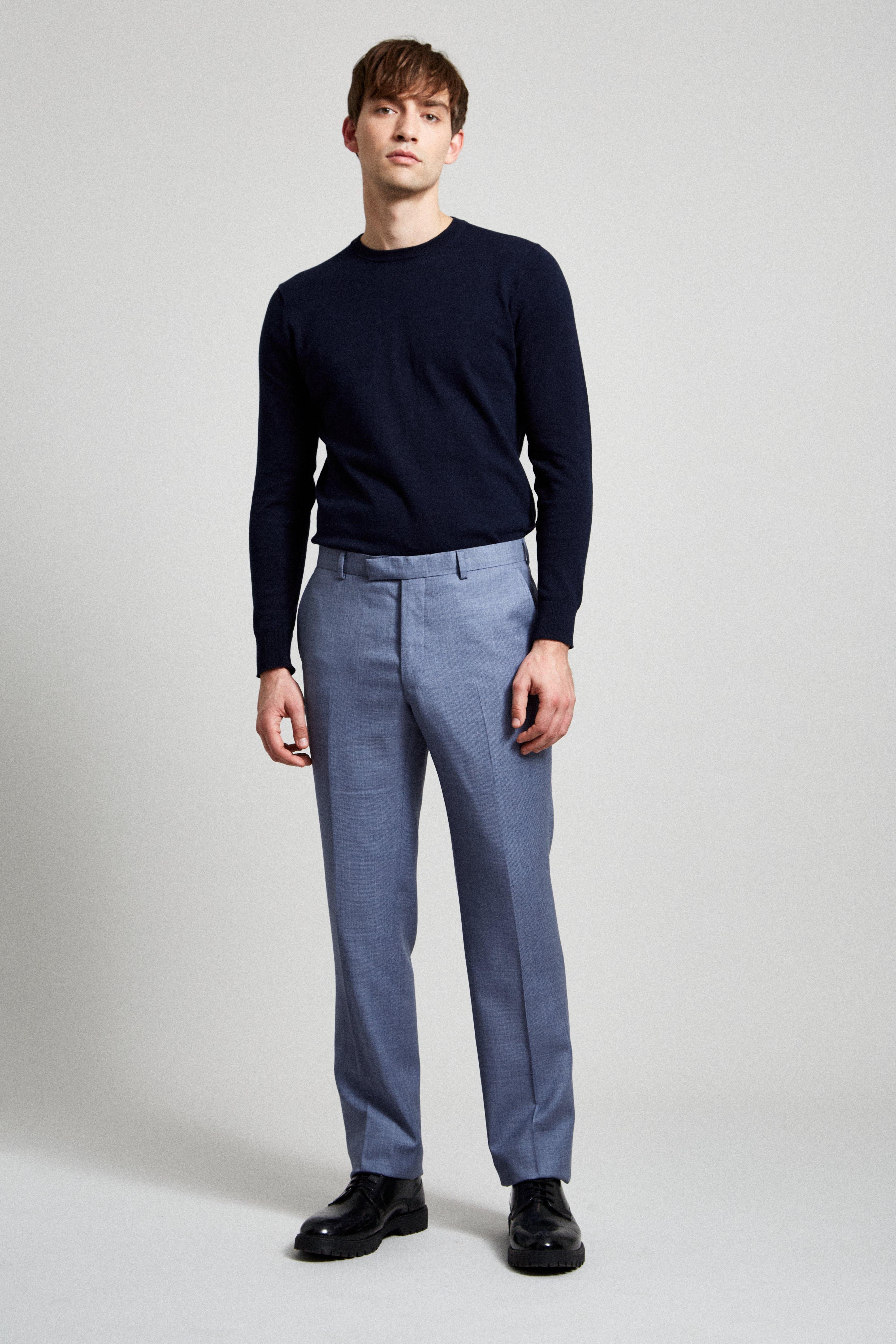 Mens Texture Fit Premium Light Blue Wool Suit Trousers