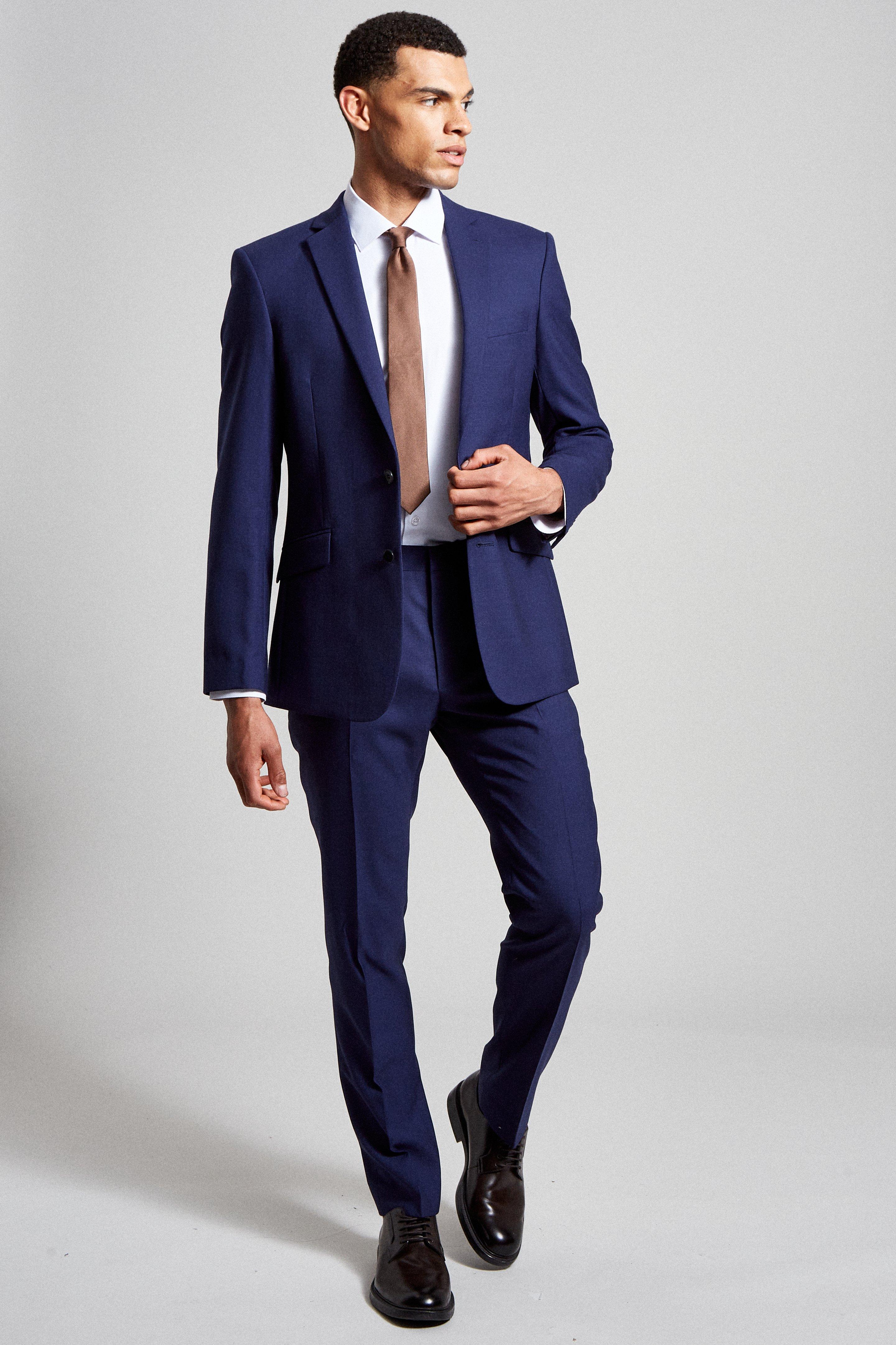 Suits Skinny Fit Royal Blue Merino Wool Suit Jacket Burton