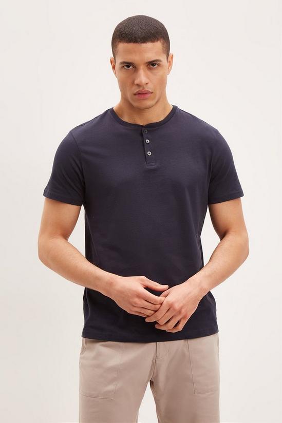 Burton Slim Fit Navy Grandad Collar T Shirt 1