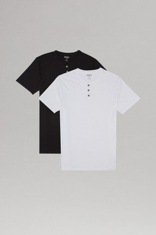 Burton 2 Pack Regular Fit Black And White Grandad T-Shirt 1