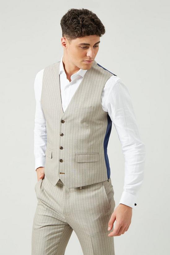 Burton Slim Fit Neutral Stripe Waistcoat 1