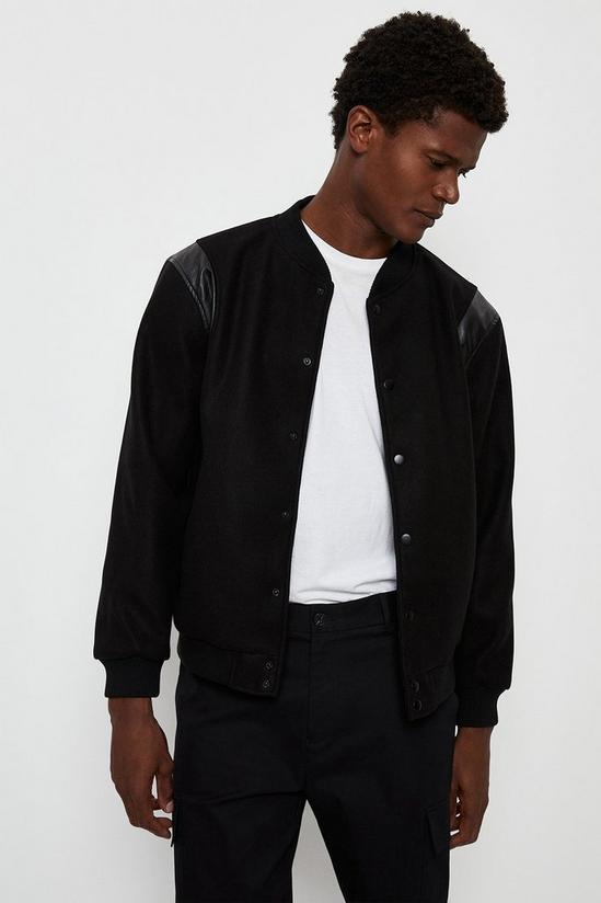 Burton Regular Fit Black Tonal Pu Varsity Jacket 1