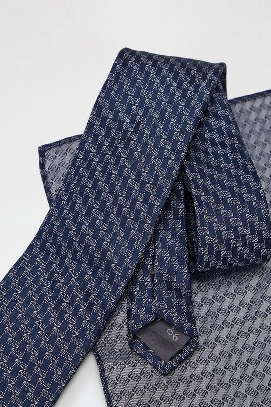 Burton 1904 Navy Patterned Silk Tie And Pocket Square Set 2