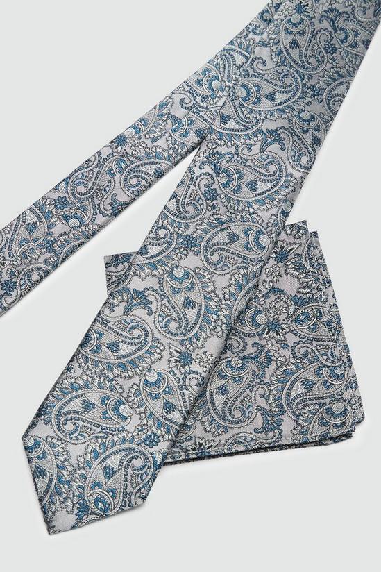 Burton 1904 Silver And Blue Paisley Silk Tie And Pocket Square Set 2