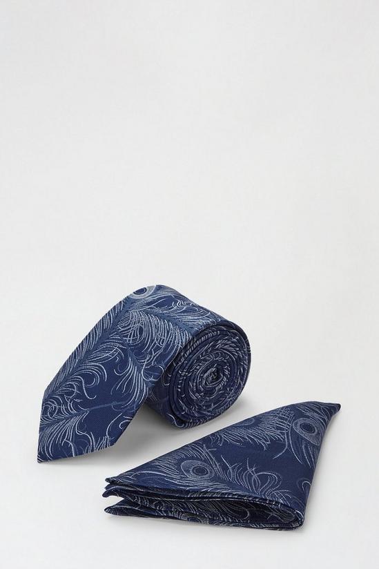 Burton 1904 Navy Feather Silk Tie And Pocket Square Set 1