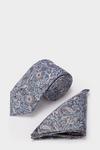 Burton 1904 Blue And Neutral Paisley Silk Tie And Pocket Square Set thumbnail 1