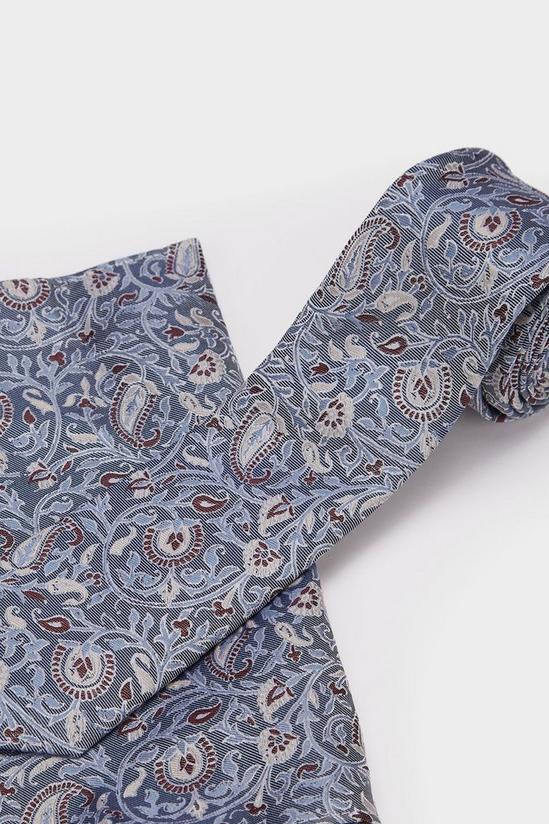 Burton 1904 Blue And Neutral Paisley Silk Tie And Pocket Square Set 2