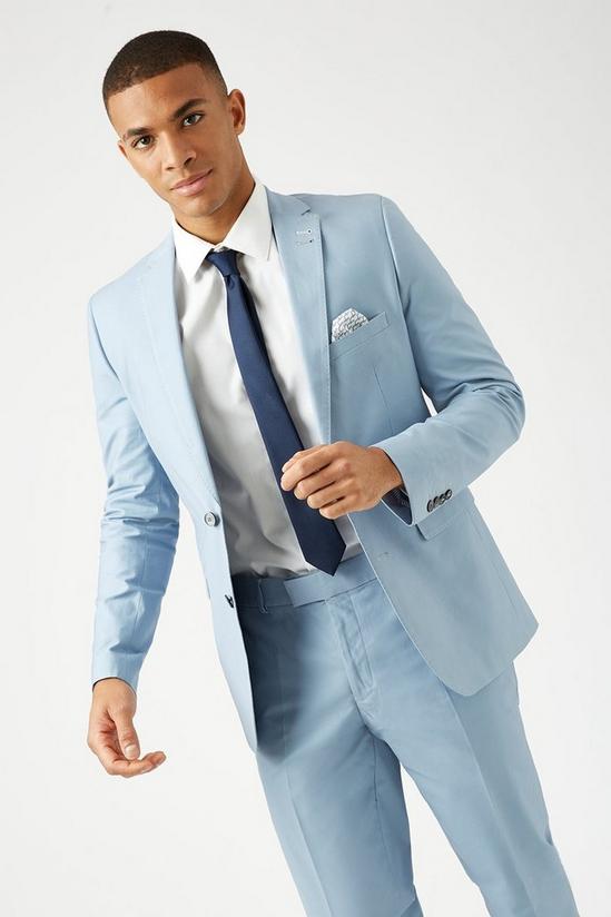Burton Slim  Blue Cotton Sateen Suit Jacket 1