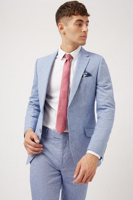 Burton Slim  Blue Cotton  Linen Suit Jacket 1