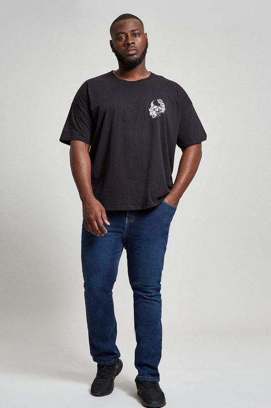 Burton Plus and Tall Short Sleeve Black Floral Skull Print T-shirt 1