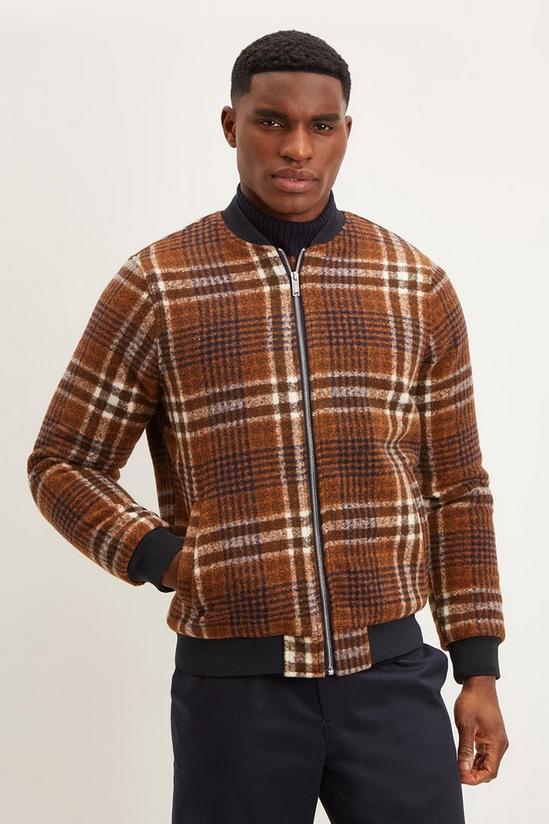 Burton Relaxed Fit Faux Wool Navy Brown Check Bomber 2