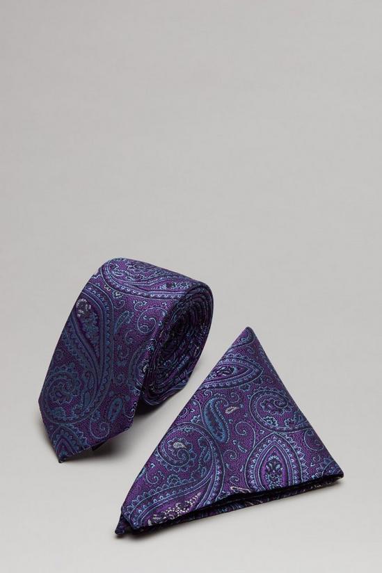 Burton Purple and Blue Paisley Tie And Pocket Square Set 1