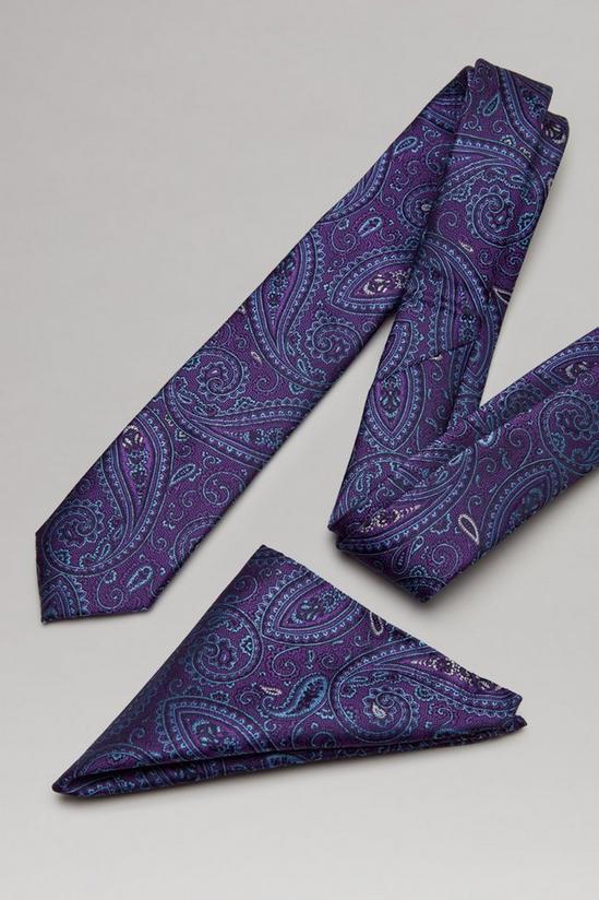 Burton Purple and Blue Paisley Tie And Pocket Square Set 2