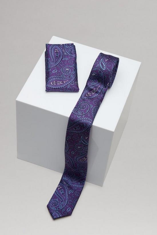 Burton Purple and Blue Paisley Tie And Pocket Square Set 3