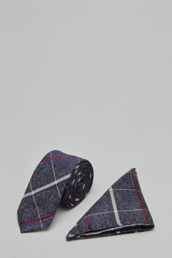 Burton Navy And White Bold Check Tie And Pocket Square Set 1