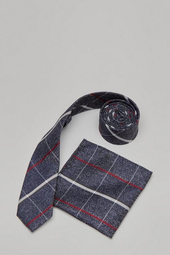 Burton Navy And White Bold Check Tie And Pocket Square Set 2
