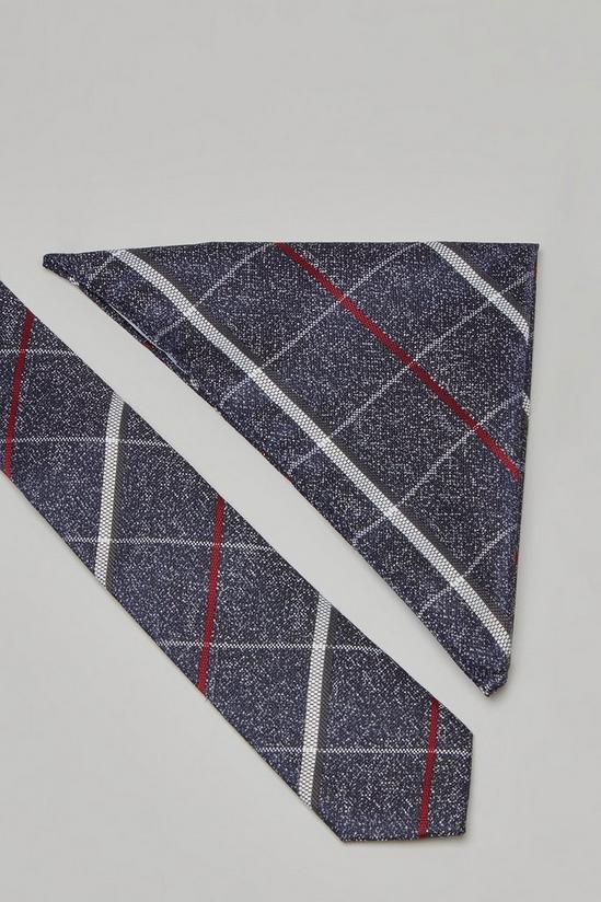 Burton Navy And White Bold Check Tie And Pocket Square Set 3