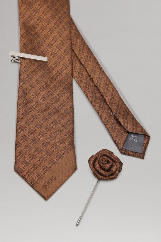 Burton 1904 Brown Monogram Silk Tie, Pin, Tie 1