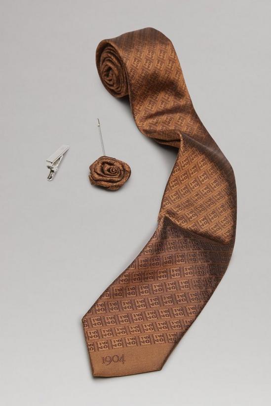 Burton 1904 Brown Monogram Silk Tie, Pin, Tie 2
