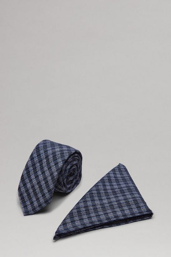 Burton Navy All Over Check Tie And Pocket Square Set 1