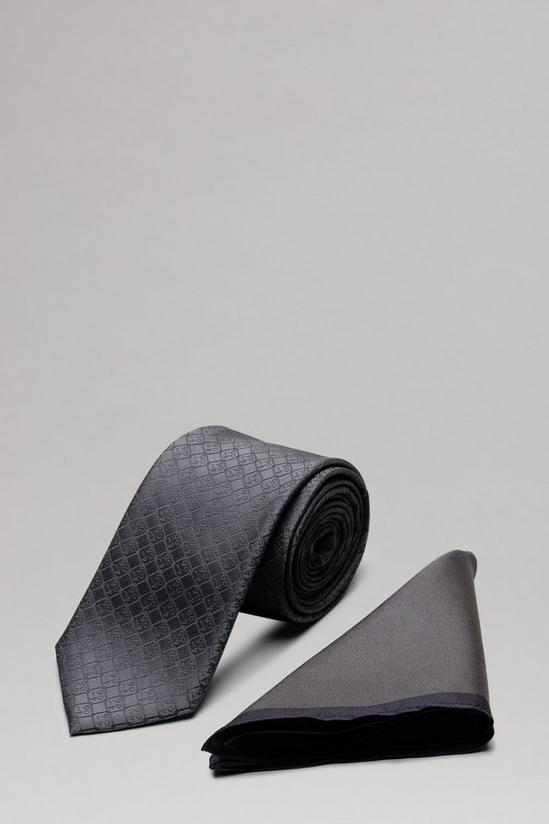 Burton 1904 Grey Design Tie And Pocket Square Set 1