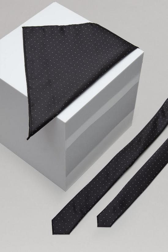 Burton Black And Silver Spot Skinny Tie And Pocket Square Set 1