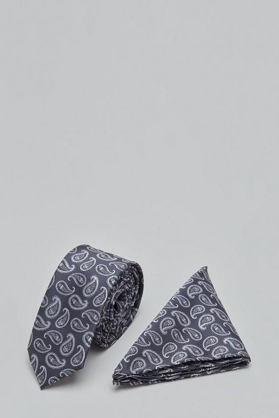 Burton Grey Mini Paisley Tie And Pocket Square Set 1
