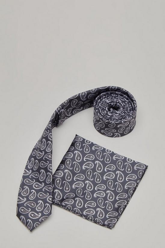 Burton Grey Mini Paisley Tie And Pocket Square Set 2
